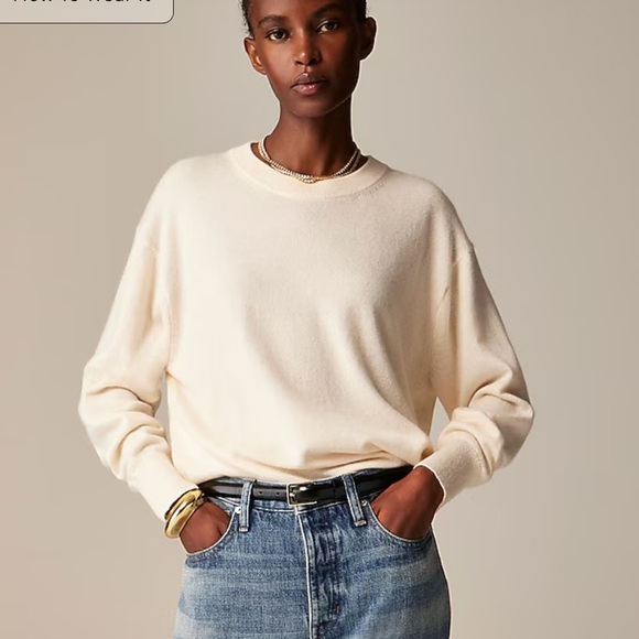 J Crew Cashmere Relaxed Crewneck Sweater - Cream | XXS - Picture 1 of 7
